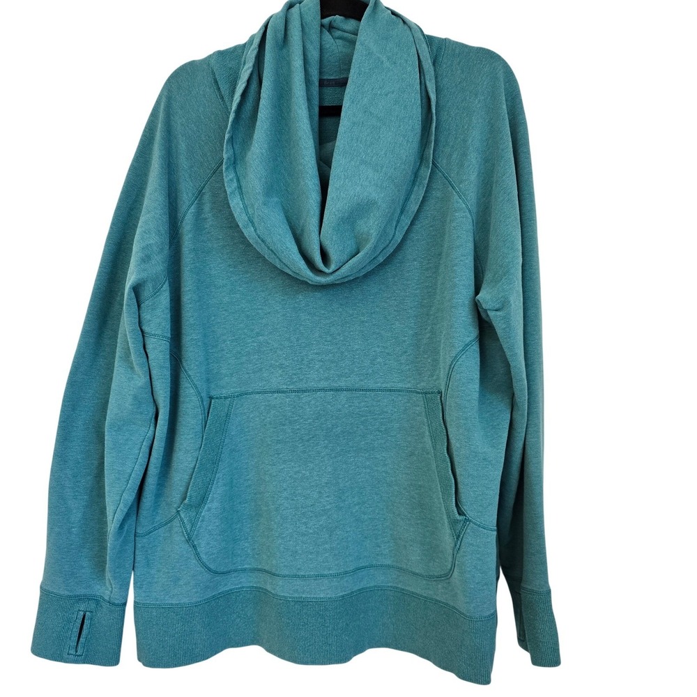 LL Bean Teal Green Cowl Neck‎ Fleece Hoodie Thumbholes 2X Plus